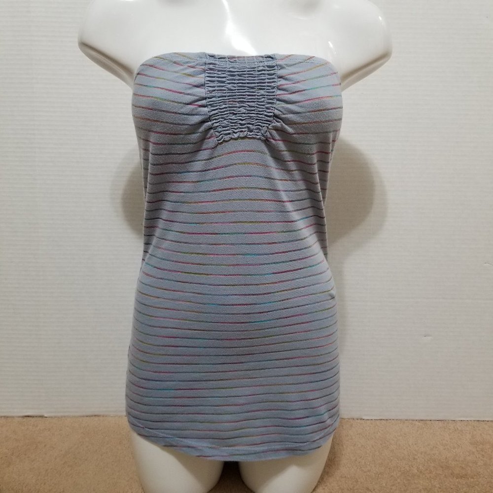 Realitee Threads top Small strapless rainbow striped ruched bust Y2K scene kid